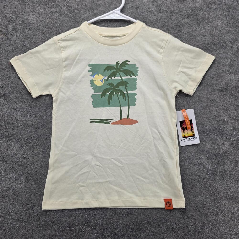 Free Planet T-Shirt Unisex Kids 5-6 Years White Short Sleeve Graphic Crew Neck